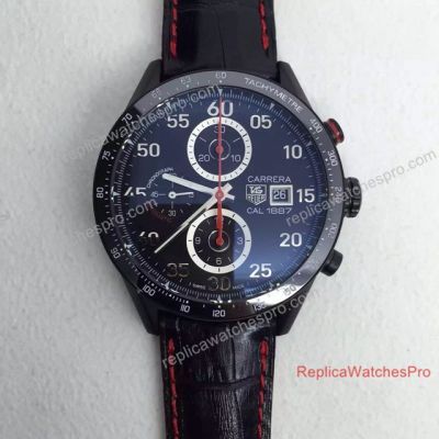 Swiss Replica Tag Heuer Carrera Cal 1887 Chronograph Watch Black Leather